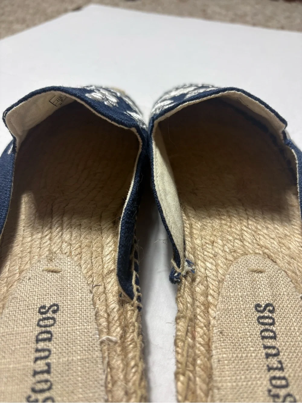Soludos Ibiza Anthropologie Women Sz 8 Navy Embroidered Espadrille Slip on Mules